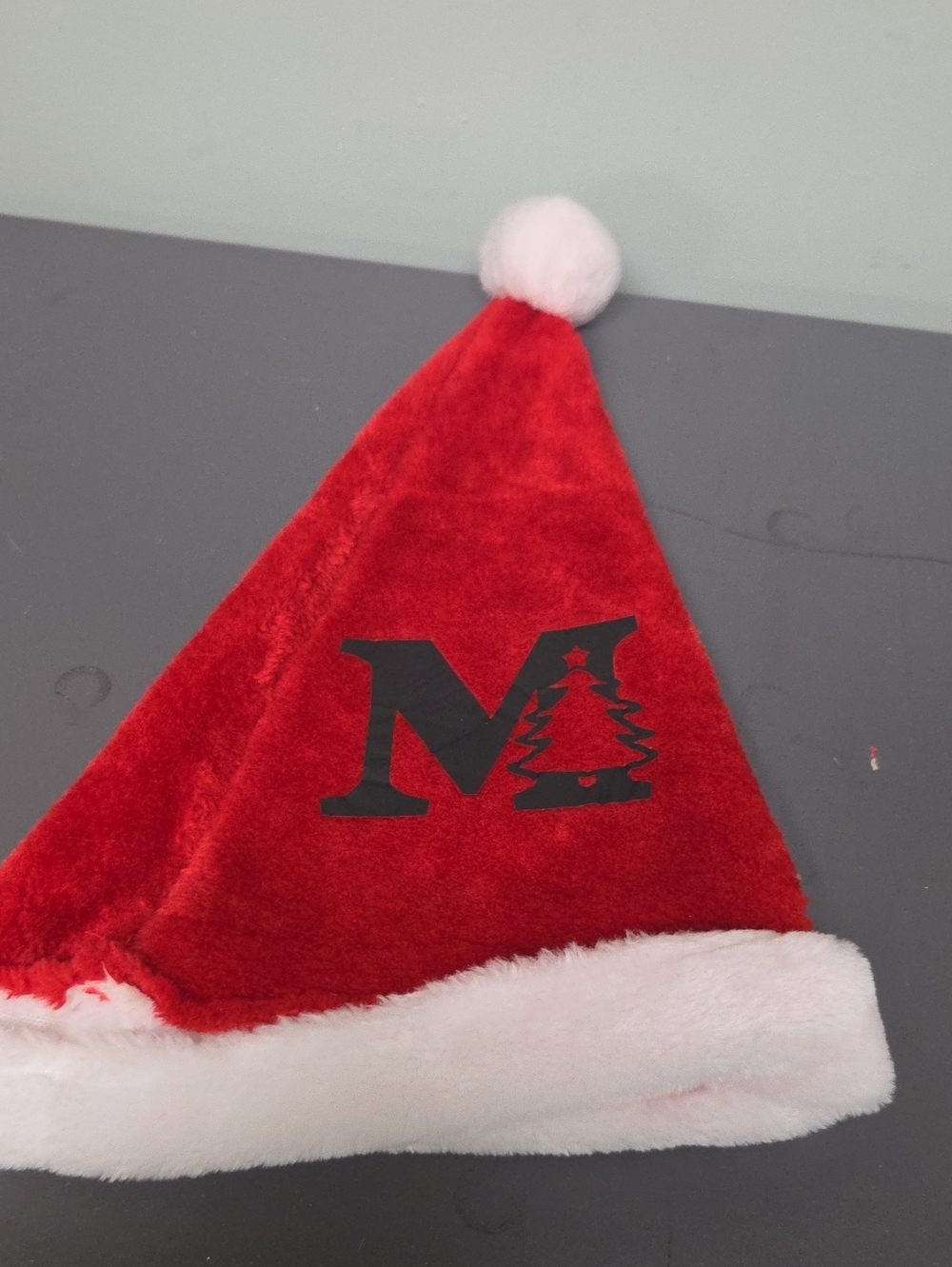 Children's Red Santa Hat with White Trim and Pom - M Logo